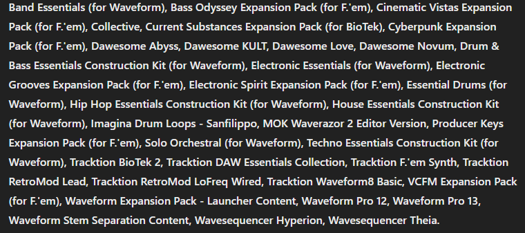 Tracktion Synths, sound packs, Waveform Pro 13